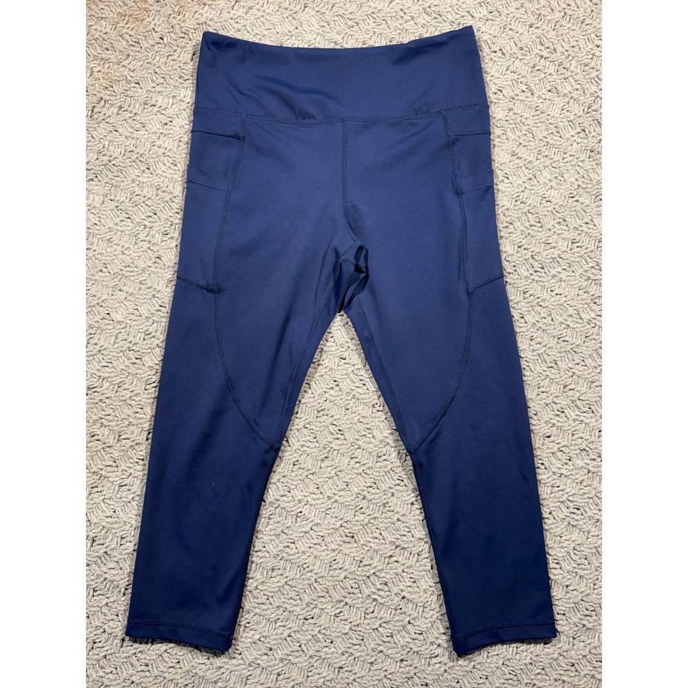 Zyia Active Navy Blue High Waisted Capri Leggings with Pockets Size M 8-10